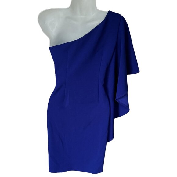 Calvin Klein Womens One Shoulder Dress Size 2 Blue Party Cocktail Event Occasion - Picture 3 of 8